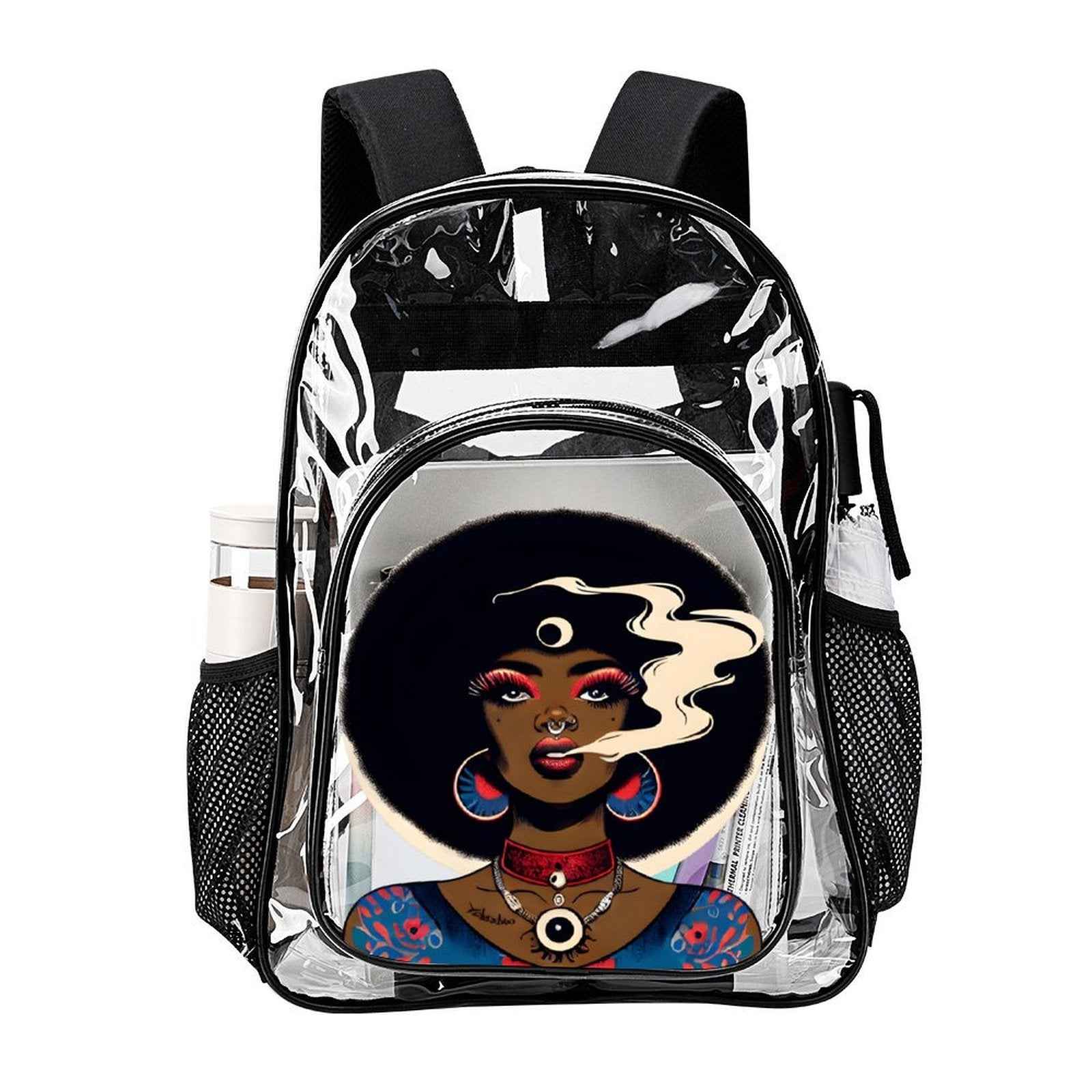 Afro Jane clear backpack, back view showing straps