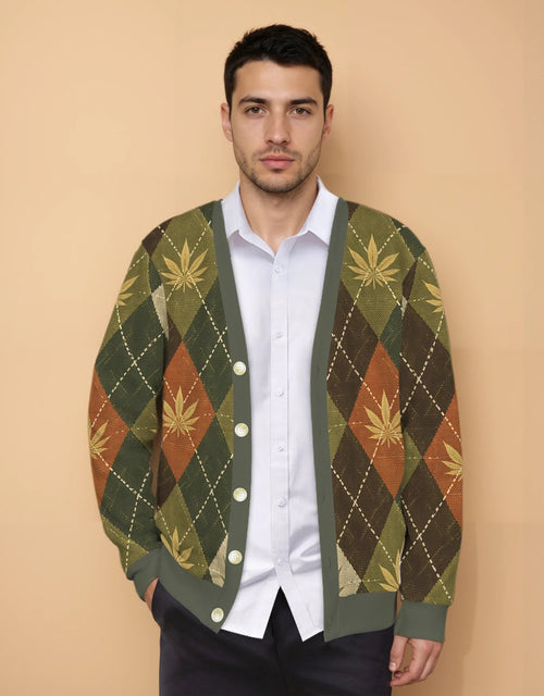 Jane Dope Argyle Cardi Unisex — cannabis argyle print open-front cardigan