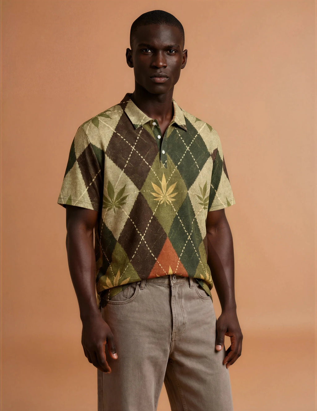 Jane Dope Argyle Polo Body Athletic Collection — argyle print men's polo shirt front view