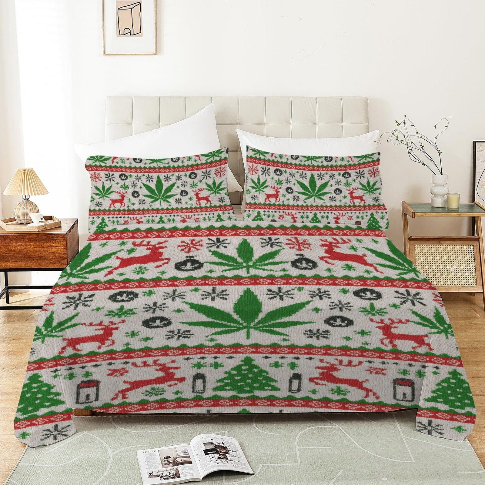 OG Xmas 4-Piece Bedding Set with Blank Fitted Sheet (Queen 68.9x82.7inch) 4-Piece Bedding Set 68.9x82.7inch