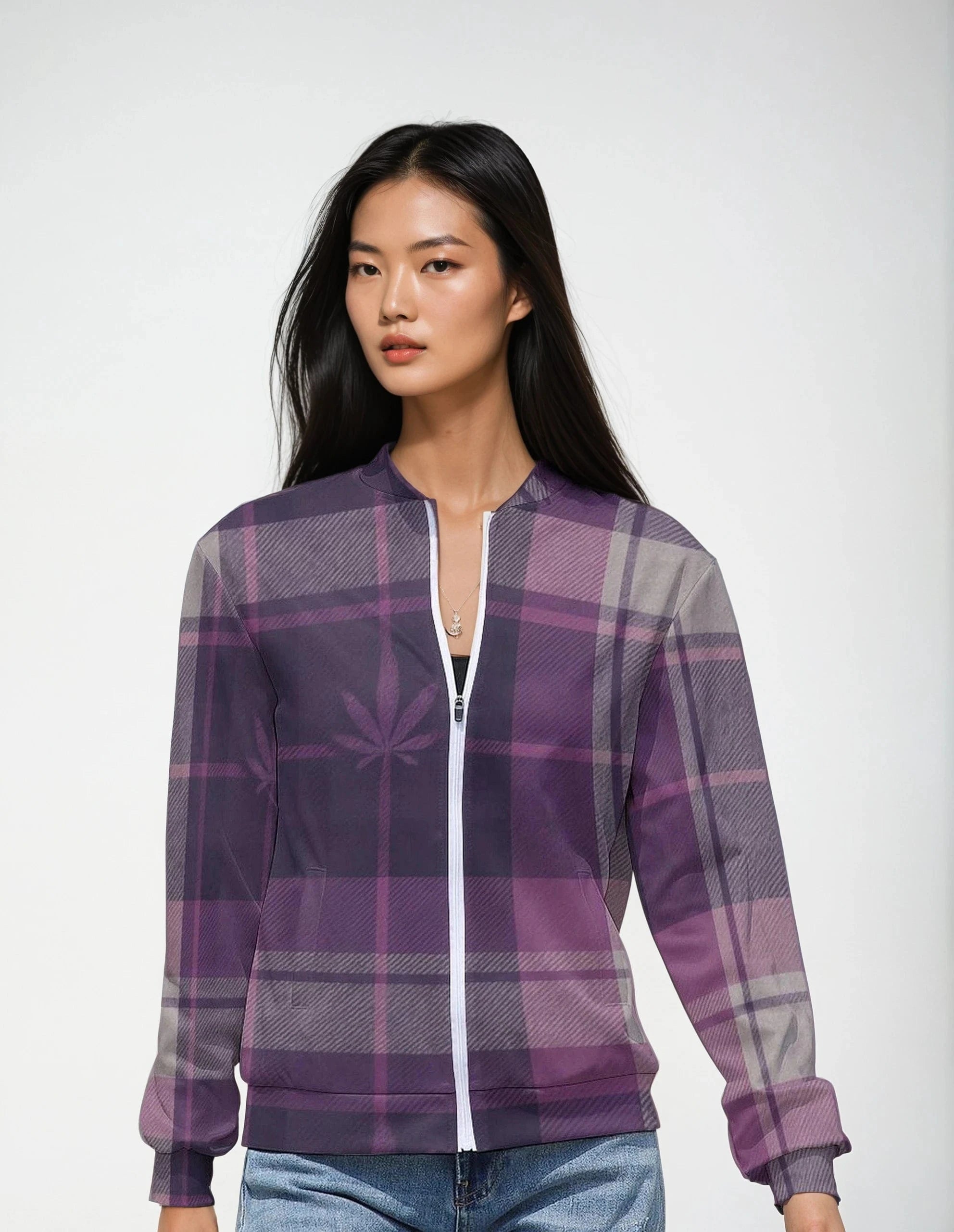 Smoked Tartan zip jacket - Purple All Over Print Bomber Jacket for Women (H19)