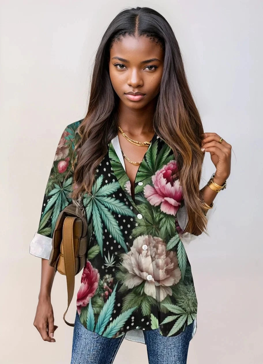 Peony & Pot Long Sleeve Blouse white S blouse