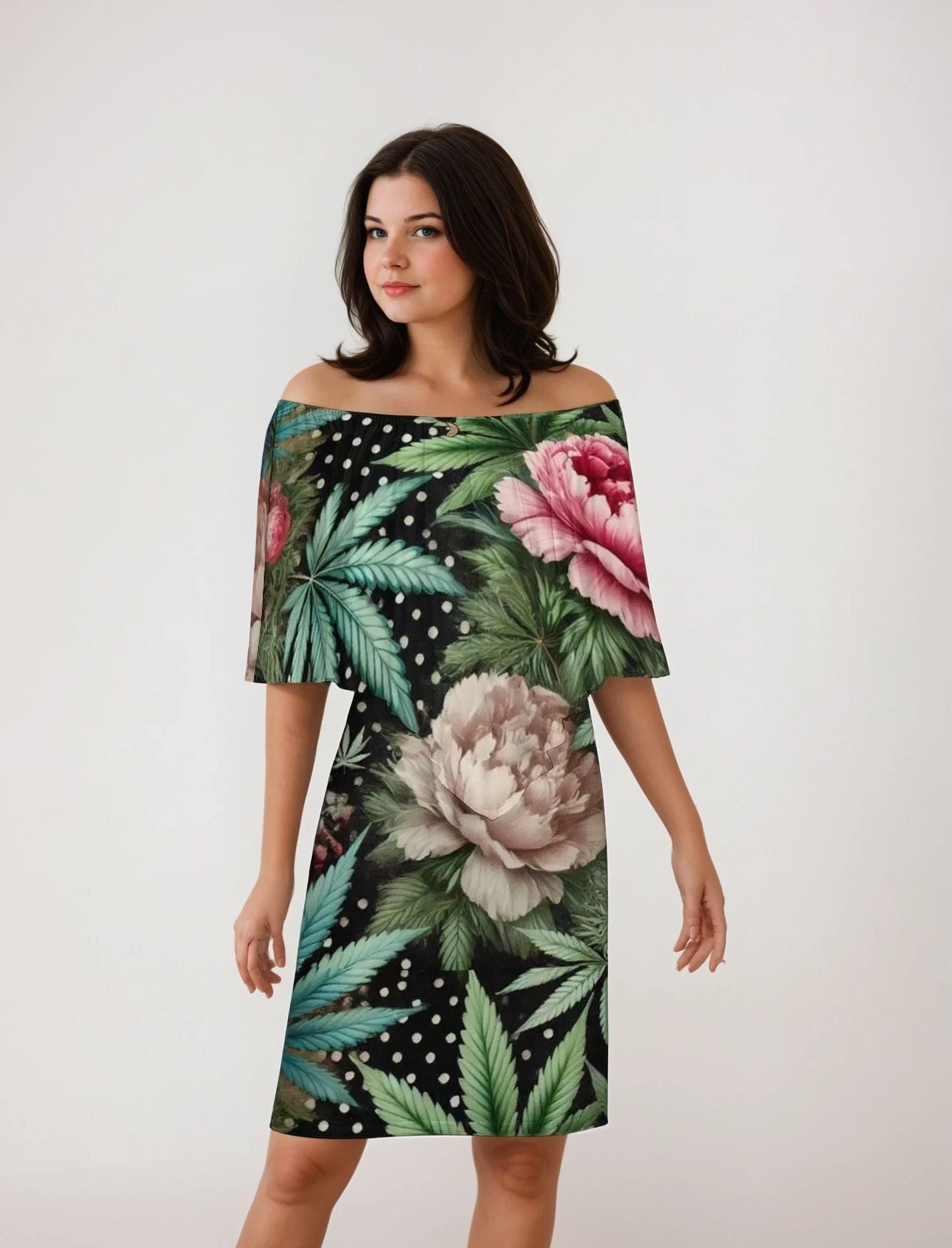Peony & Pot Off-shoulder Shawl Dress dress