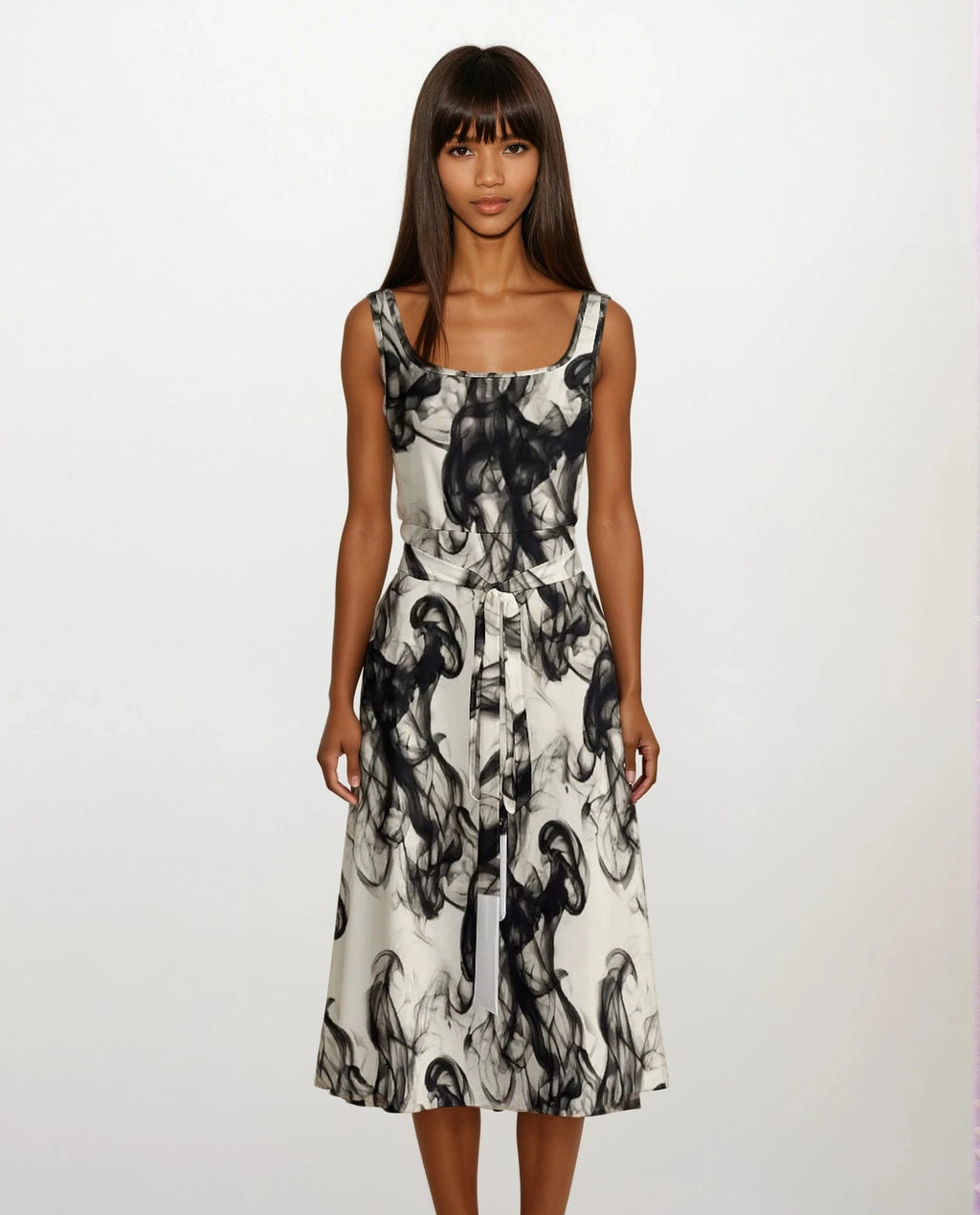 Smokey Tie Waist Sleeveless Dress white S dress