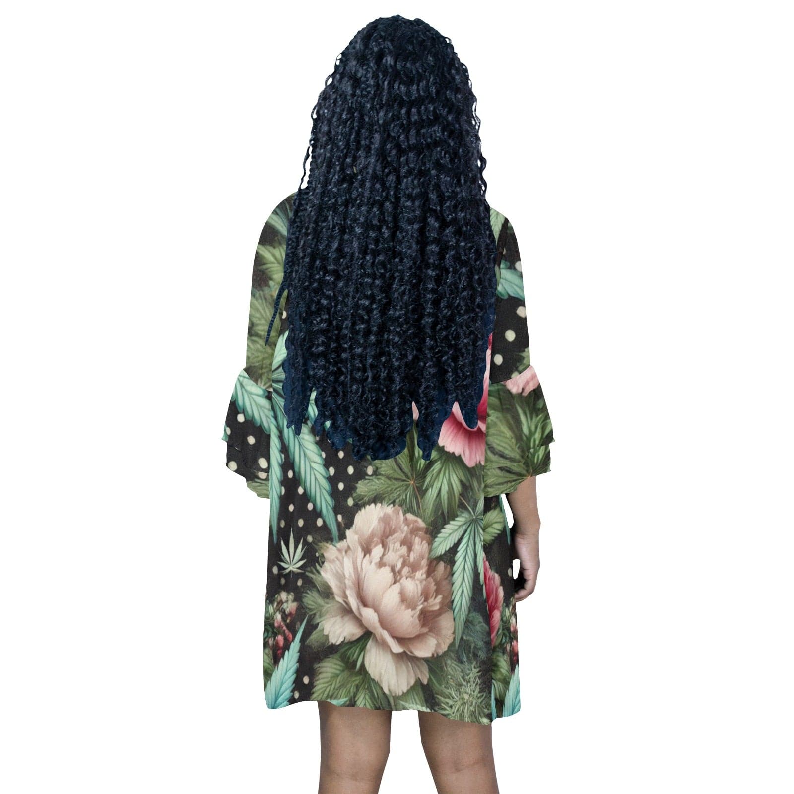 Peony & Pot Half Sleeve Mini Dress Half Sleeves V-Neck Mini Dress (D63)