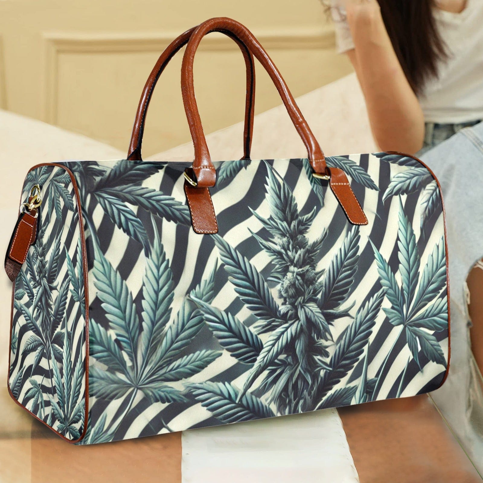 Zabra Stripes & Buds Lux XL Bag Large Capacity Travel Bag-L-Brown (1737)