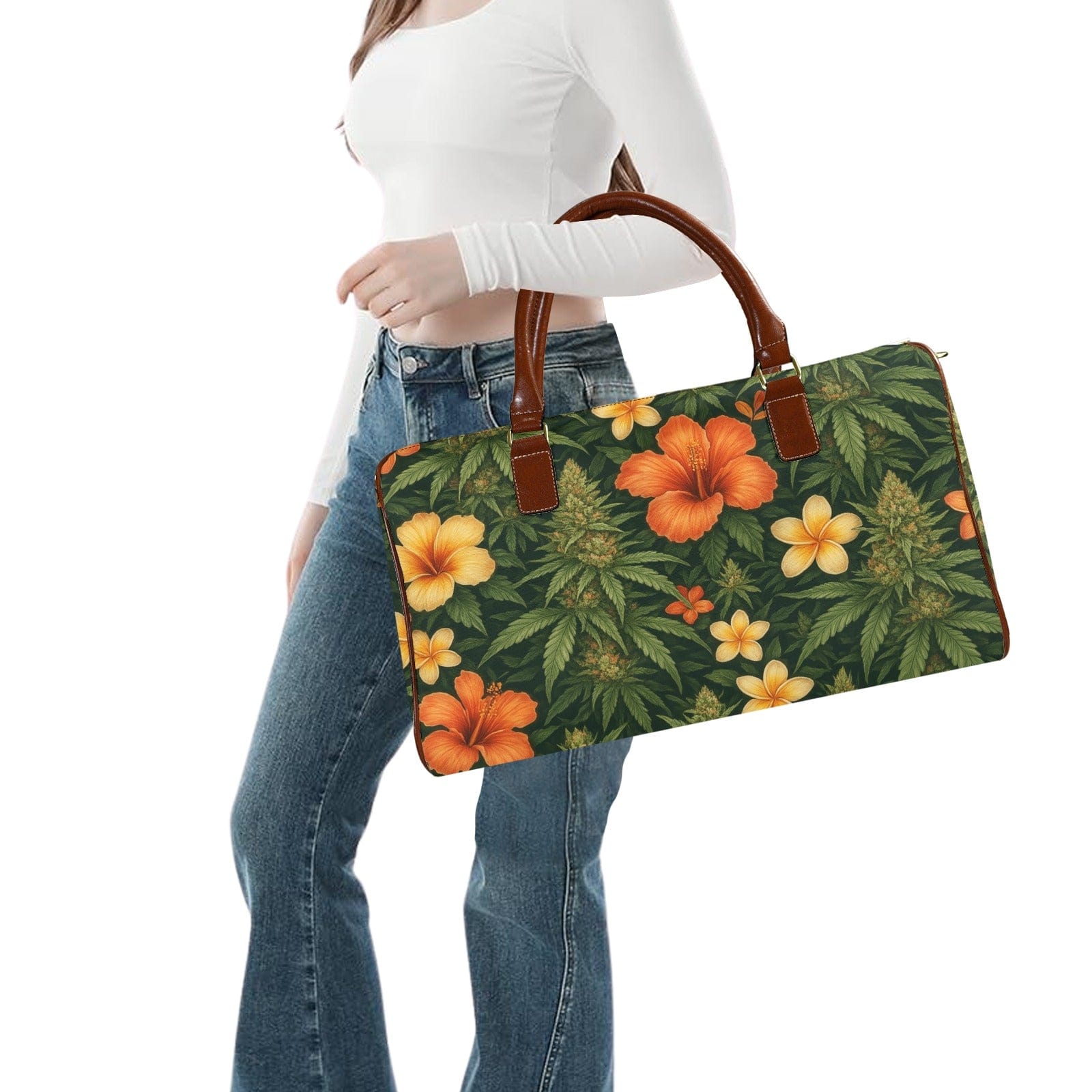 Hibiscus Traveler Bag Large Capacity Travel Bag-S-Brown (1737)