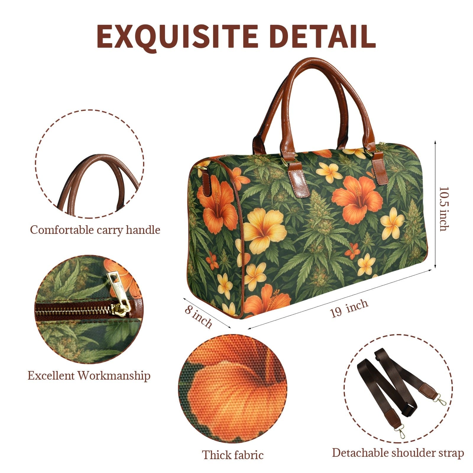 Hibiscus Traveler Bag Large Capacity Travel Bag-S-Brown (1737)