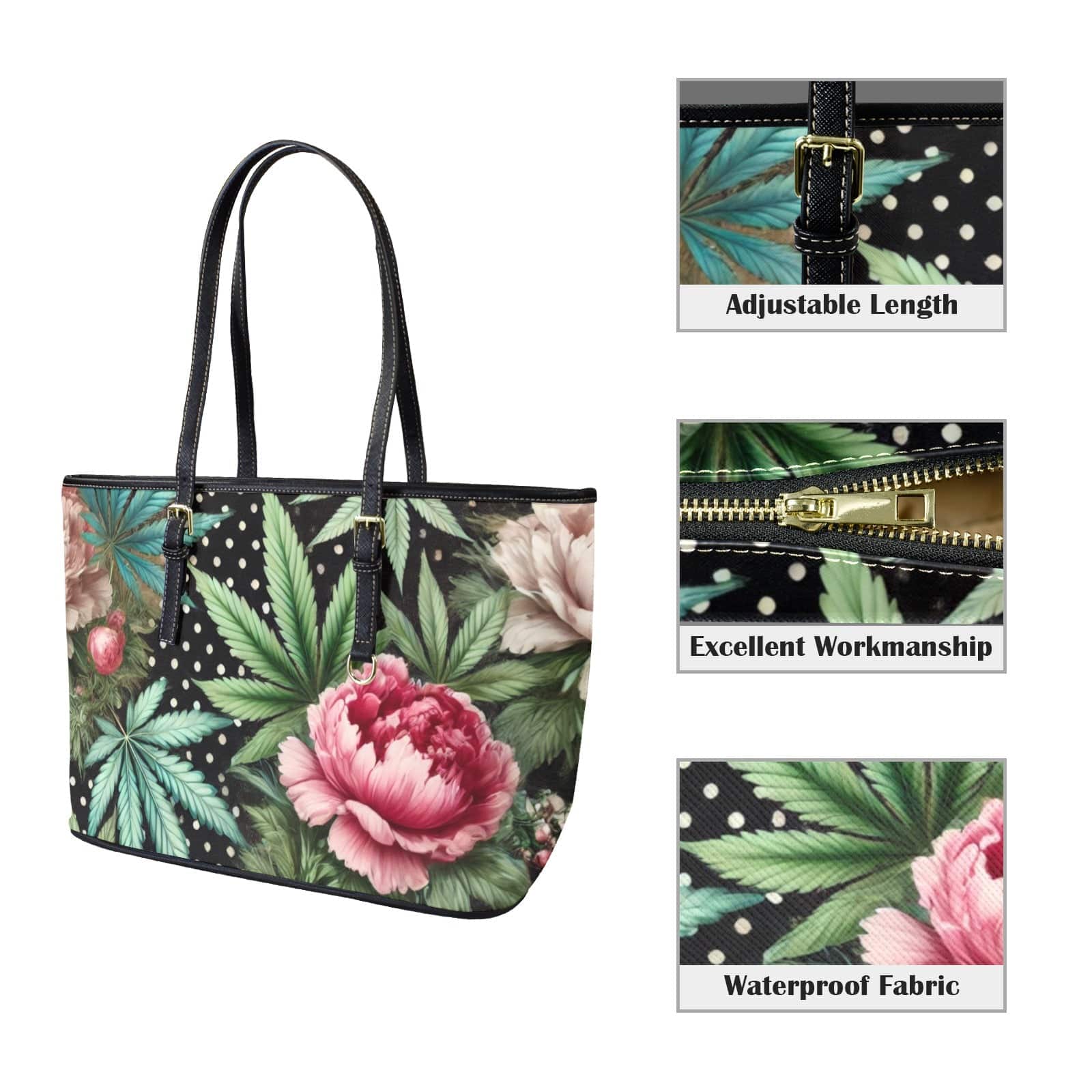 Peony & Pot Leathery Large Tote Leather Tote Bag-L (F&B Printing) (1651)