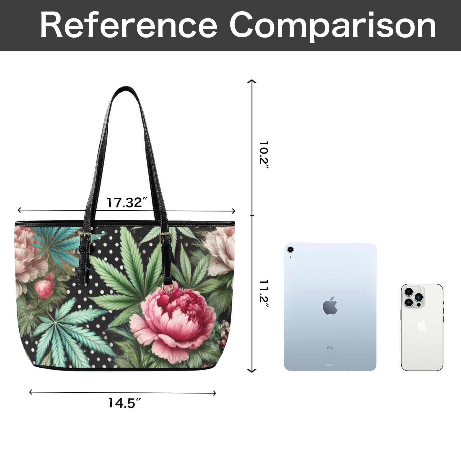 Peony & Pot Leathery Large Tote Leather Tote Bag-L (F&B Printing) (1651)