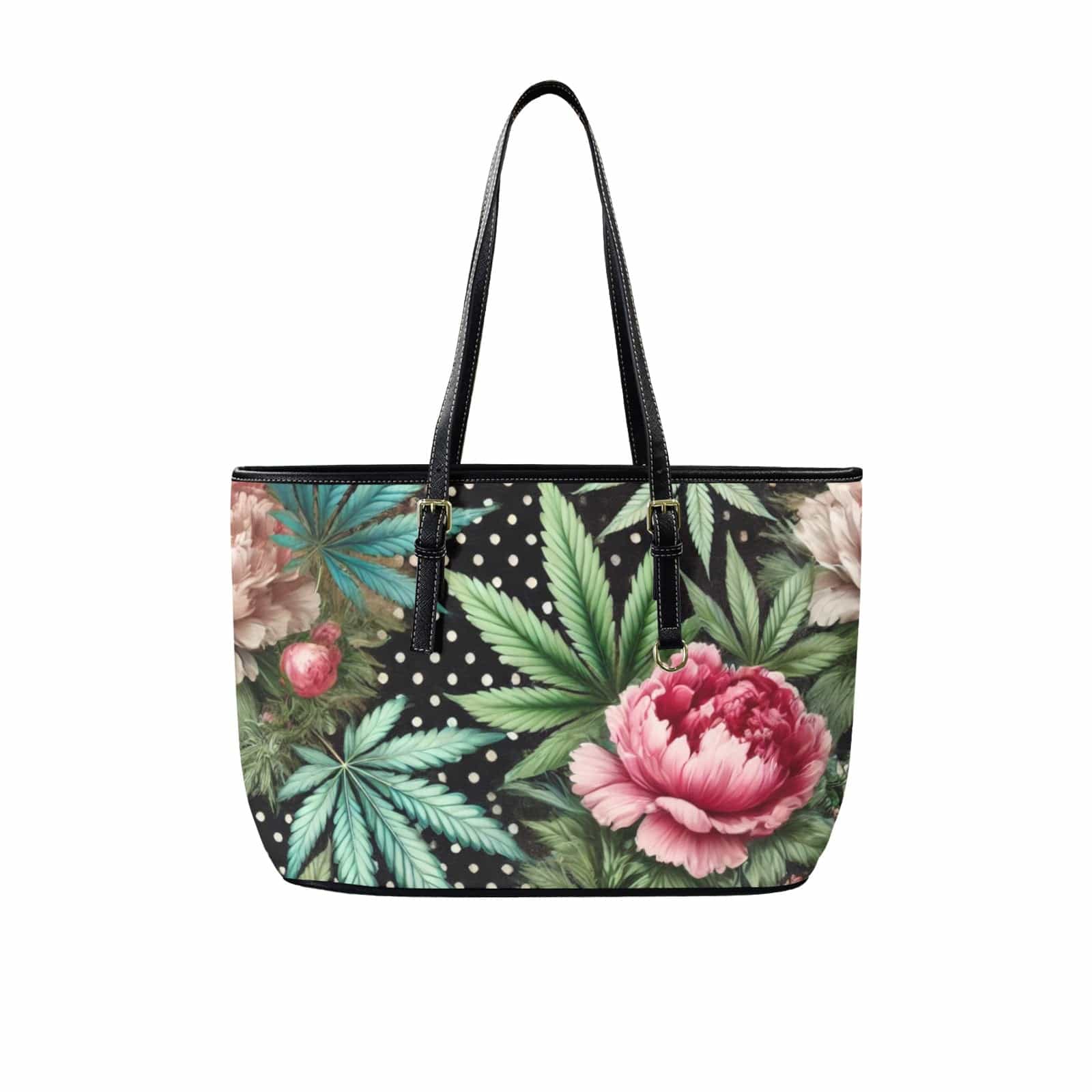 Peony & Pot Leathery Large Tote One Size Leather Tote Bag-L (F&B Printing) (1651)