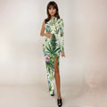 HER.B Garden One-Shoulder Slit Maxi Dress long dress