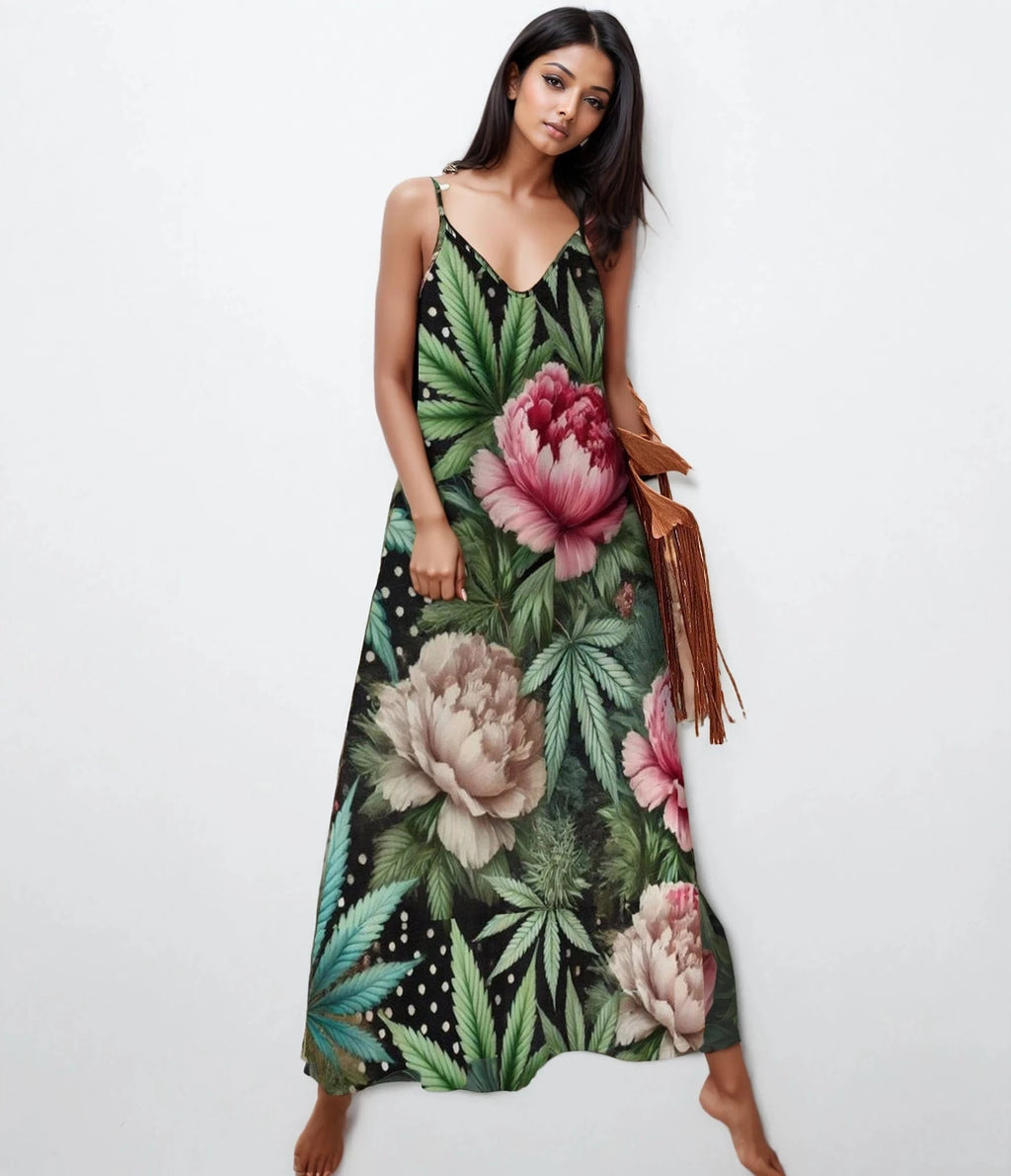 Peony & pot Long Spaghetti Strap Dress long dress