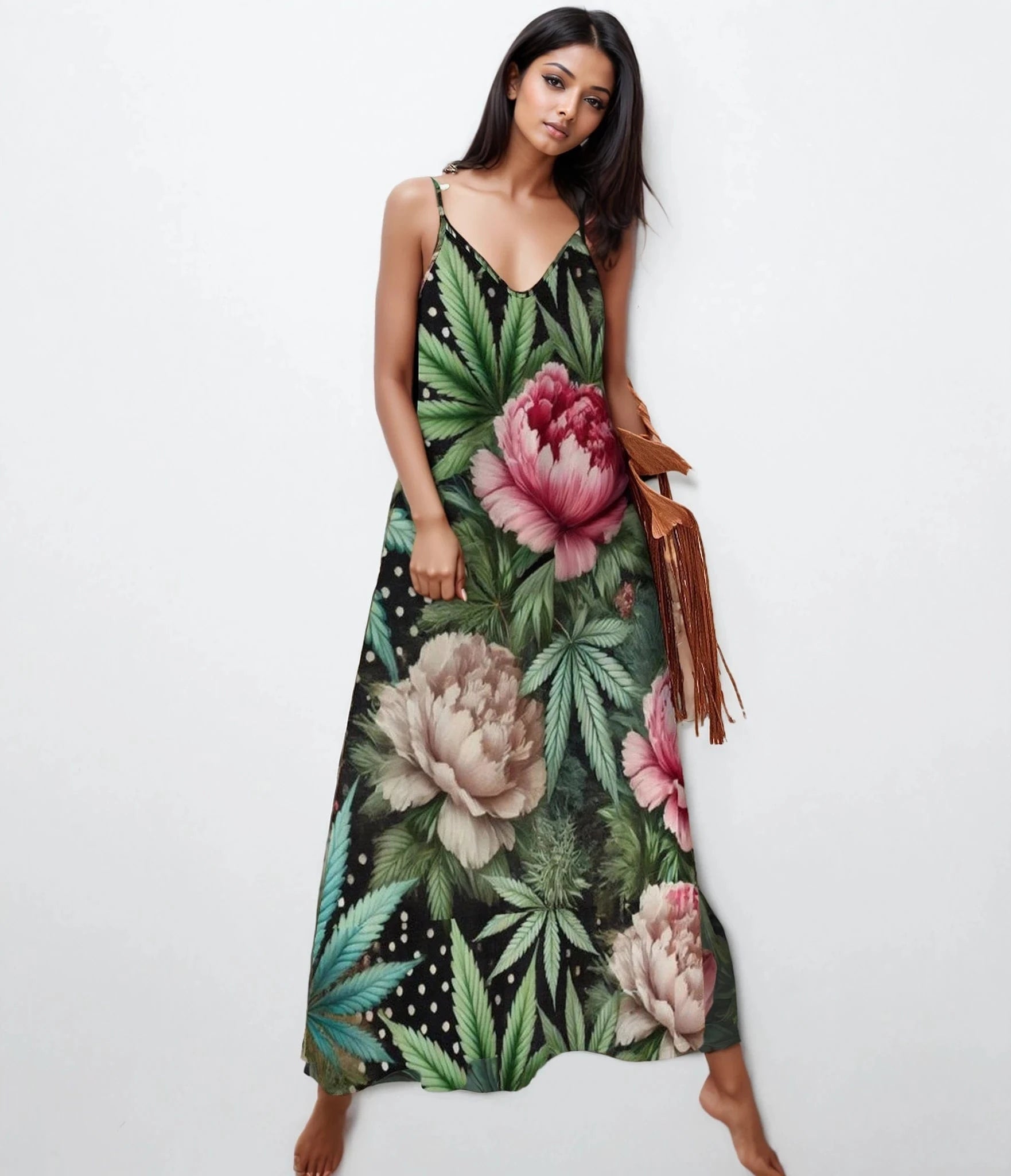 Peony & pot Long Spaghetti Strap Dress long dress