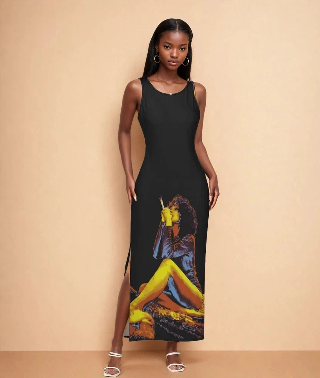 Hotbox Goddess Sleeveless Bodycon Side Slit Dress white S long dress