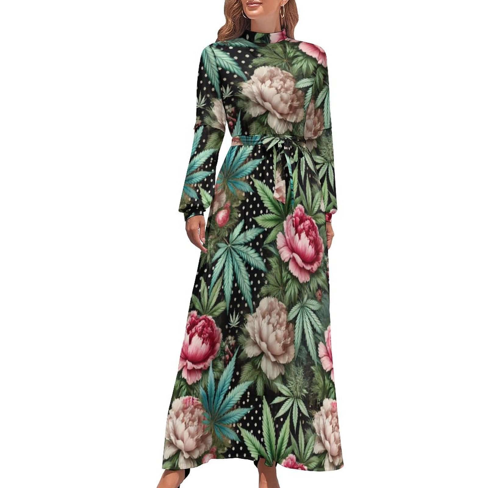 Peony & Pot High Neck Long Dress white long dress