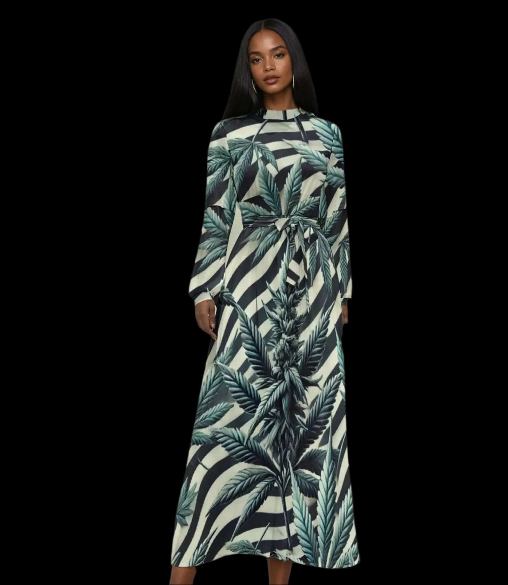 Zebra Stripes & Buds High Neck Long Dress long dress