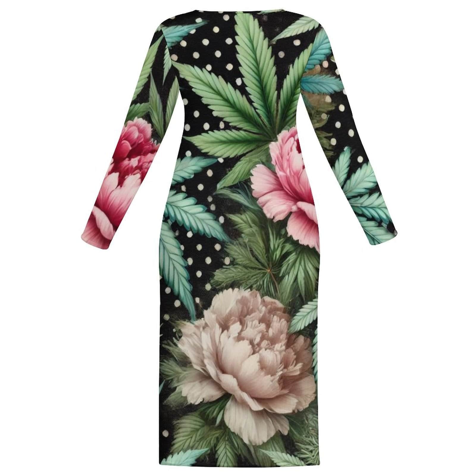 Peony & Pot Long Sleeve Bodycon Dress long sleeve plus sized dress