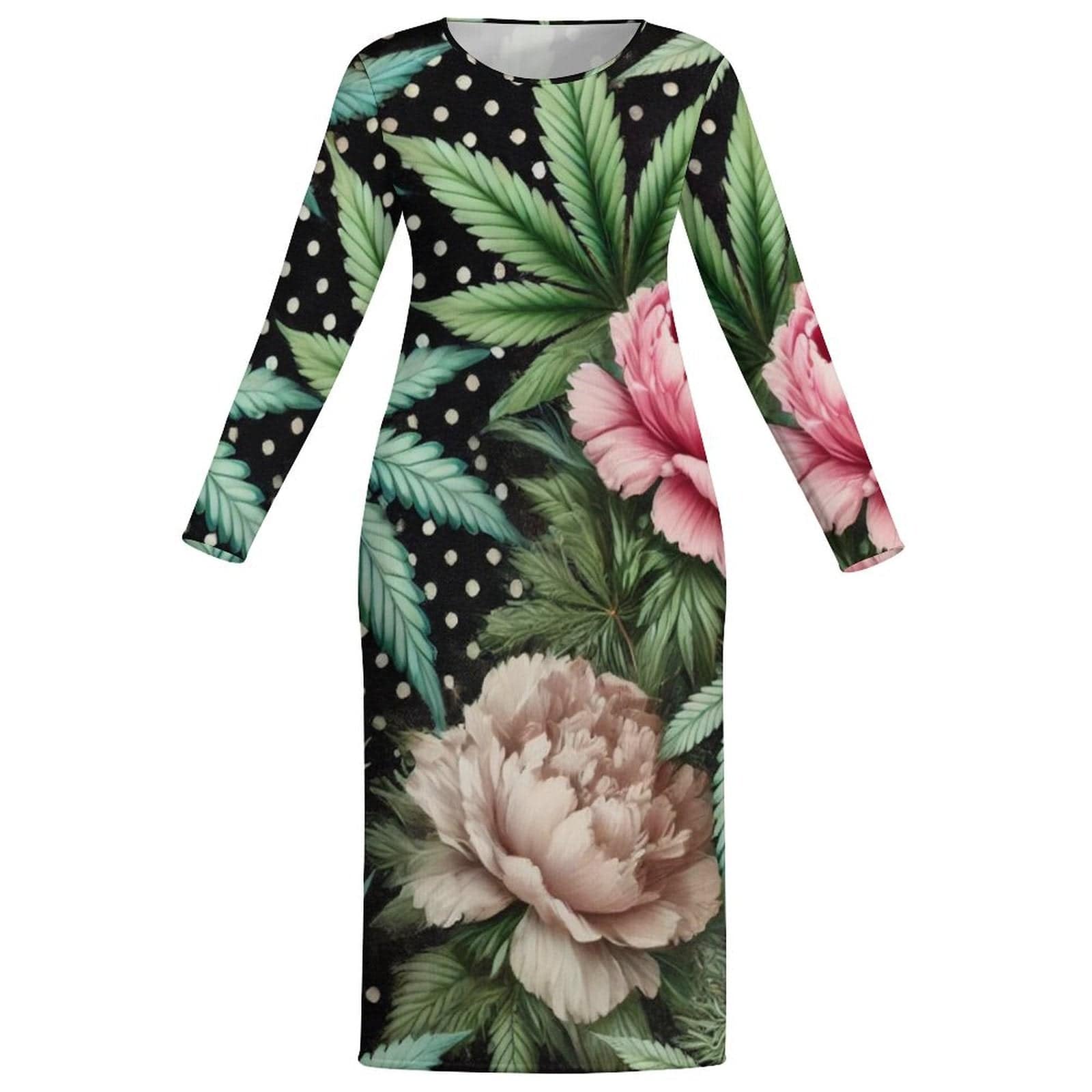 Peony & Pot Long Sleeve Bodycon Dress white long sleeve plus sized dress