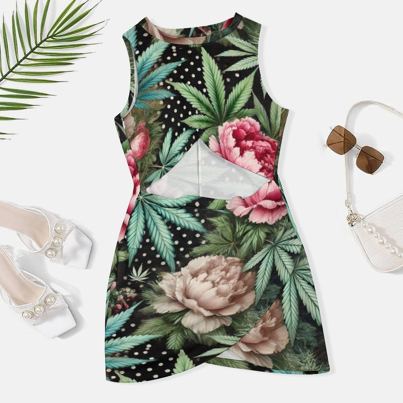 PEONY & POT SLIM CROSS-FIT CUTOUT DRESS mini dress