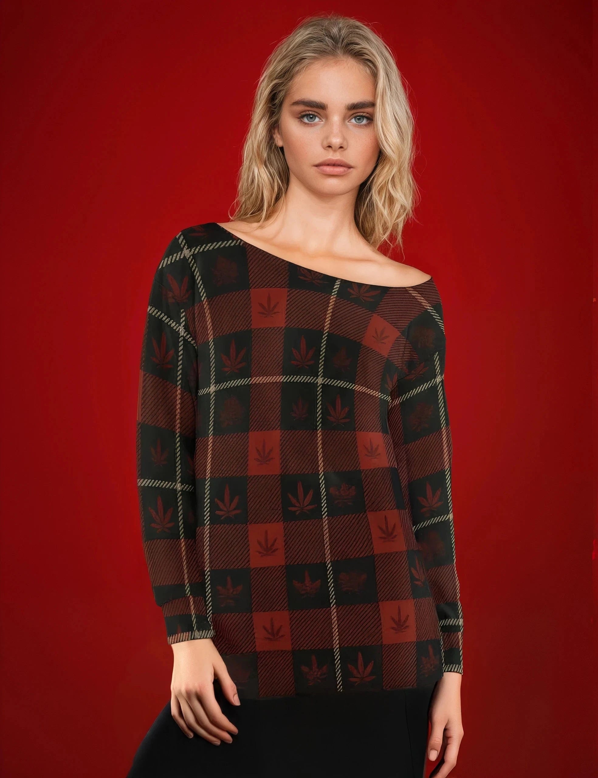 Buffalo Check Off Shoulder Sweatshirt off shoulder