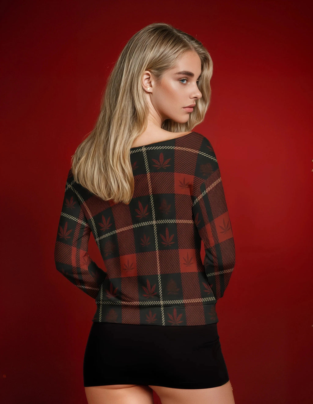 Buffalo Check Off Shoulder Sweatshirt off shoulder