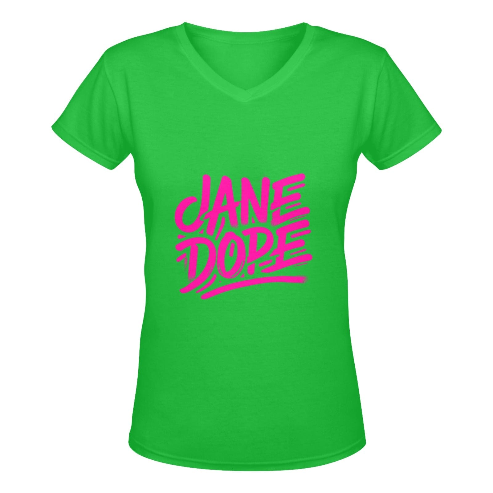 Jane Dope's Fave T JANE DOPE GRAFF GREEN Women's Deep V-neck T-shirt (Model T19)