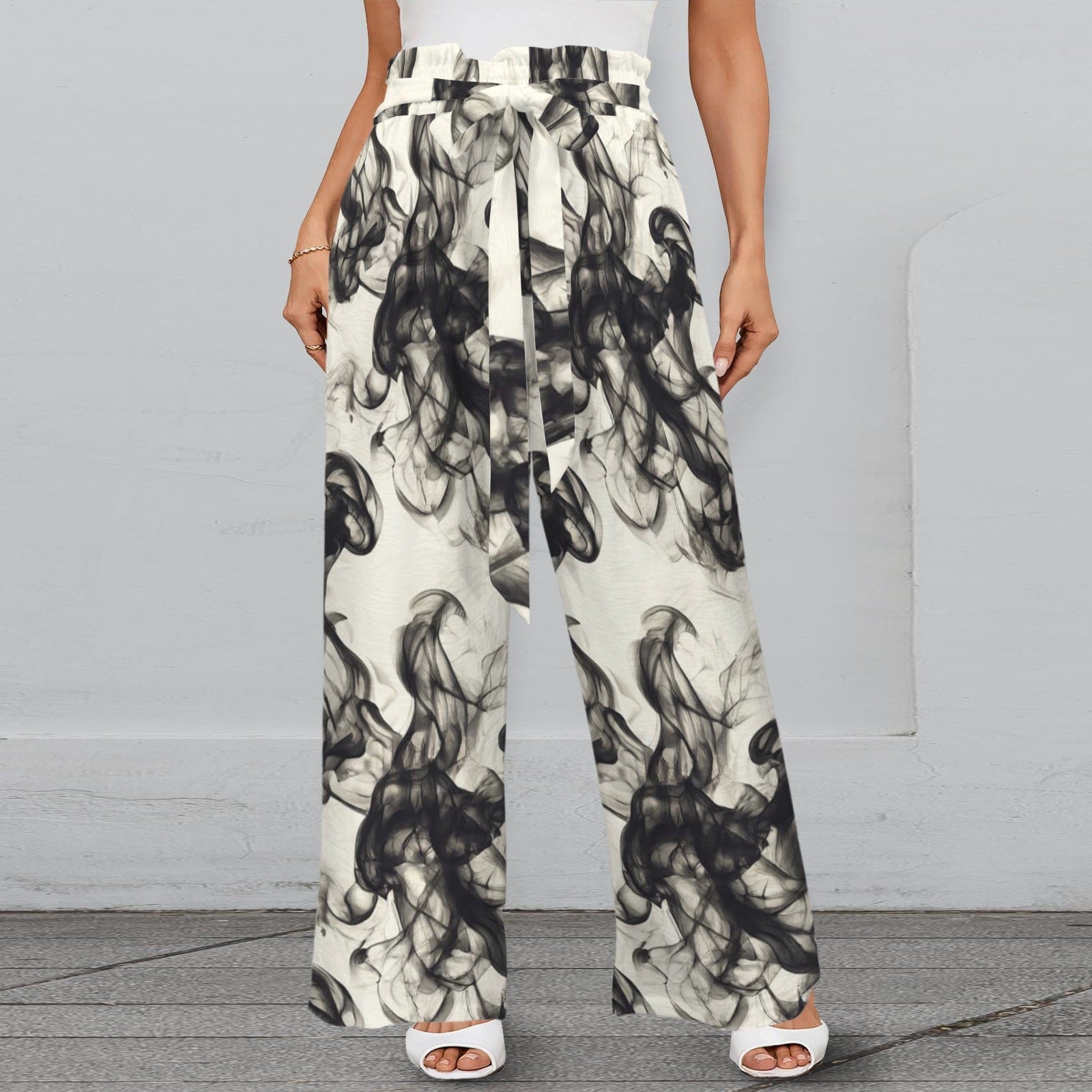 Smokey Strappy Wide Leg Pants with Pockets Strappy Elastic Waist Wide Leg Pants