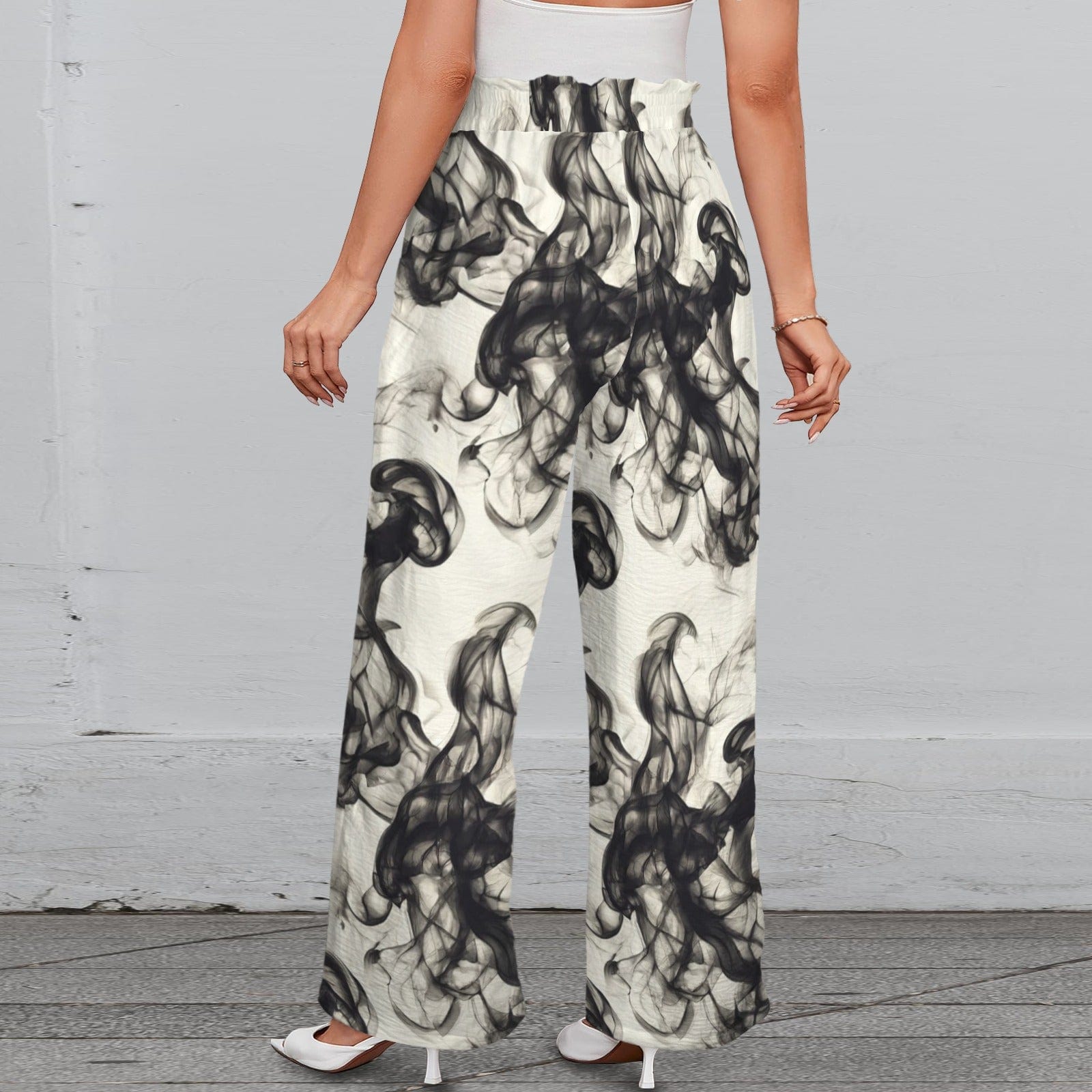 Smokey Strappy Wide Leg Pants with Pockets Strappy Elastic Waist Wide Leg Pants