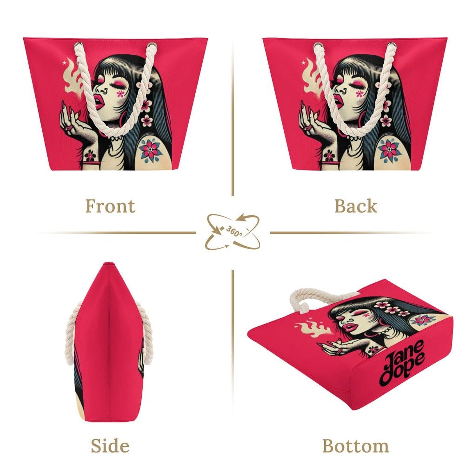 Pink Diesel Hemp rope tote bag Tote Handbags (1642)