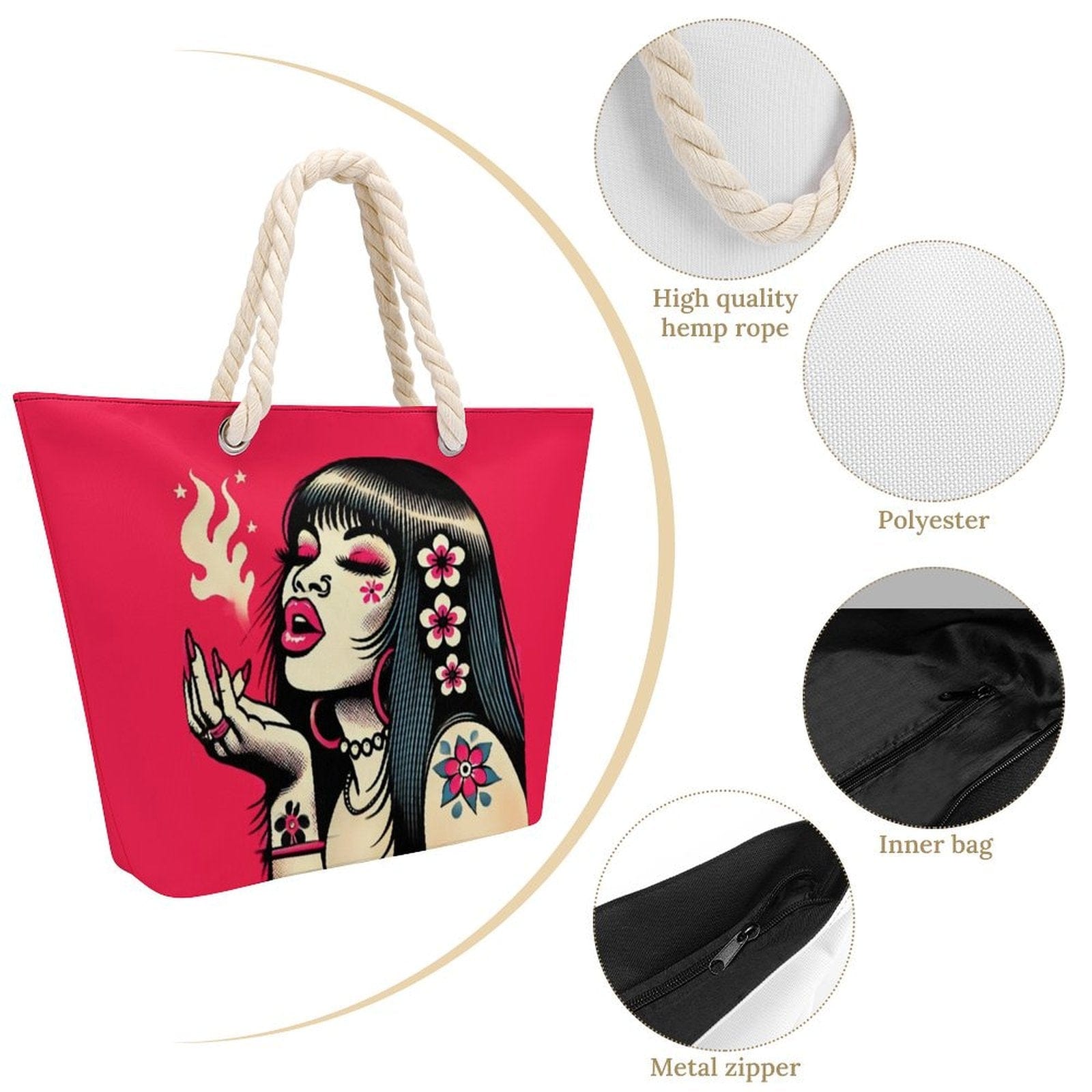 Pink Diesel Hemp rope tote bag Tote Handbags (1642)