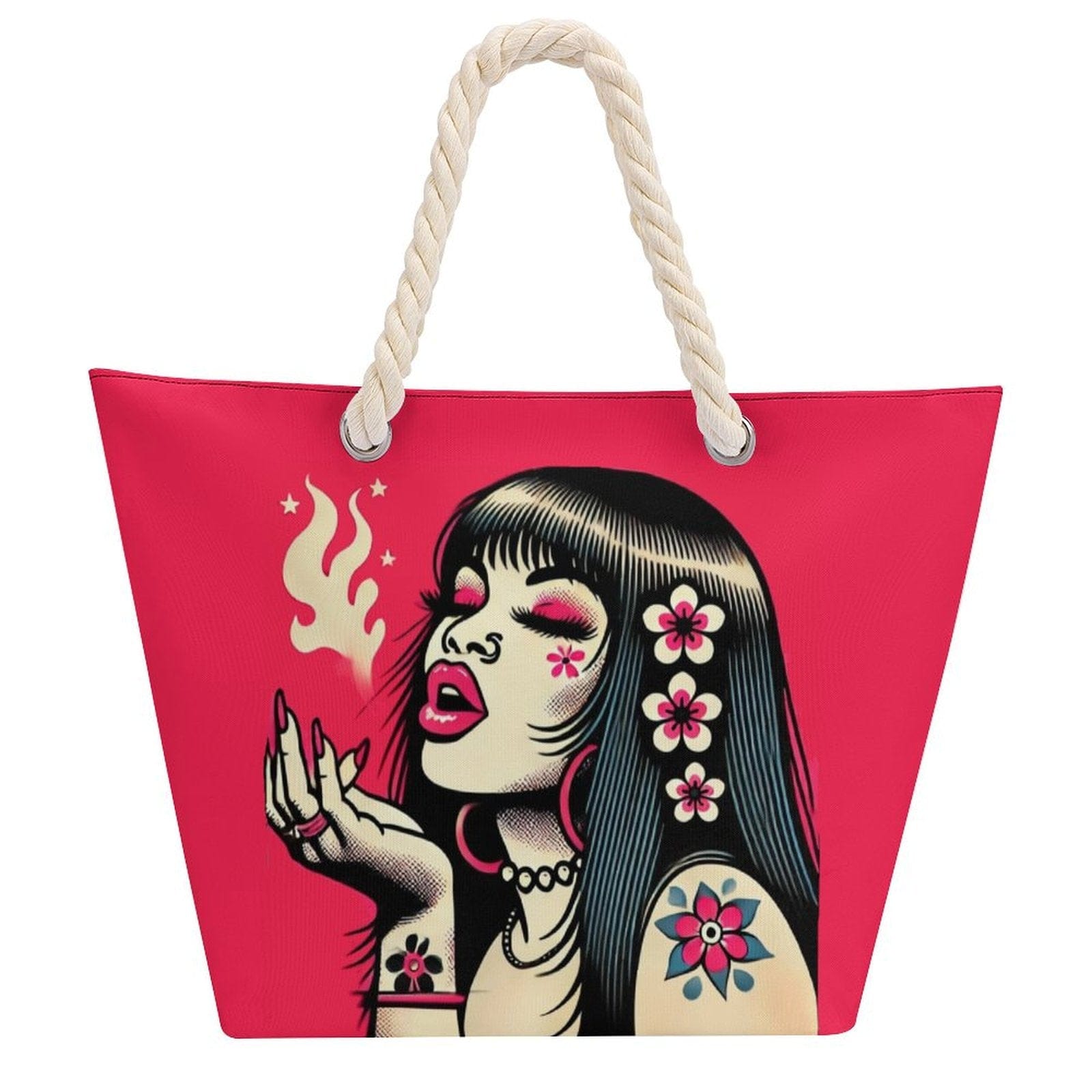 Pink Diesel Hemp rope tote bag white 54x35x16cm Tote Handbags (1642)