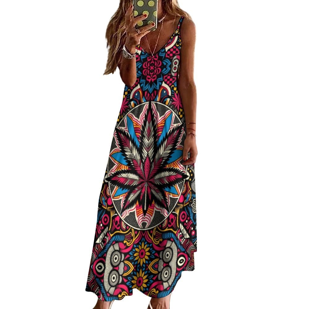 Batik Bliss Long Sleeveless Dress V-Neck Open Fork Long Dress( D18)