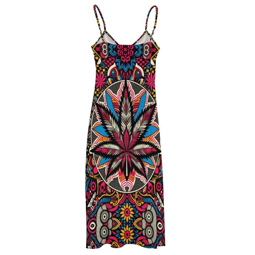 Batik Bliss Long Sleeveless Dress V-Neck Open Fork Long Dress( D18)