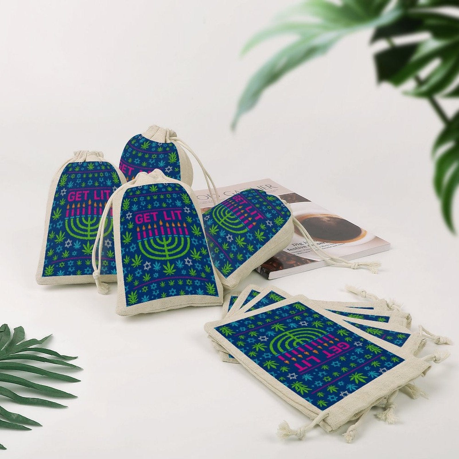Hanukkah “Get Lit” Cotton & Hemp Gift Bags (8-Pack) GIFT