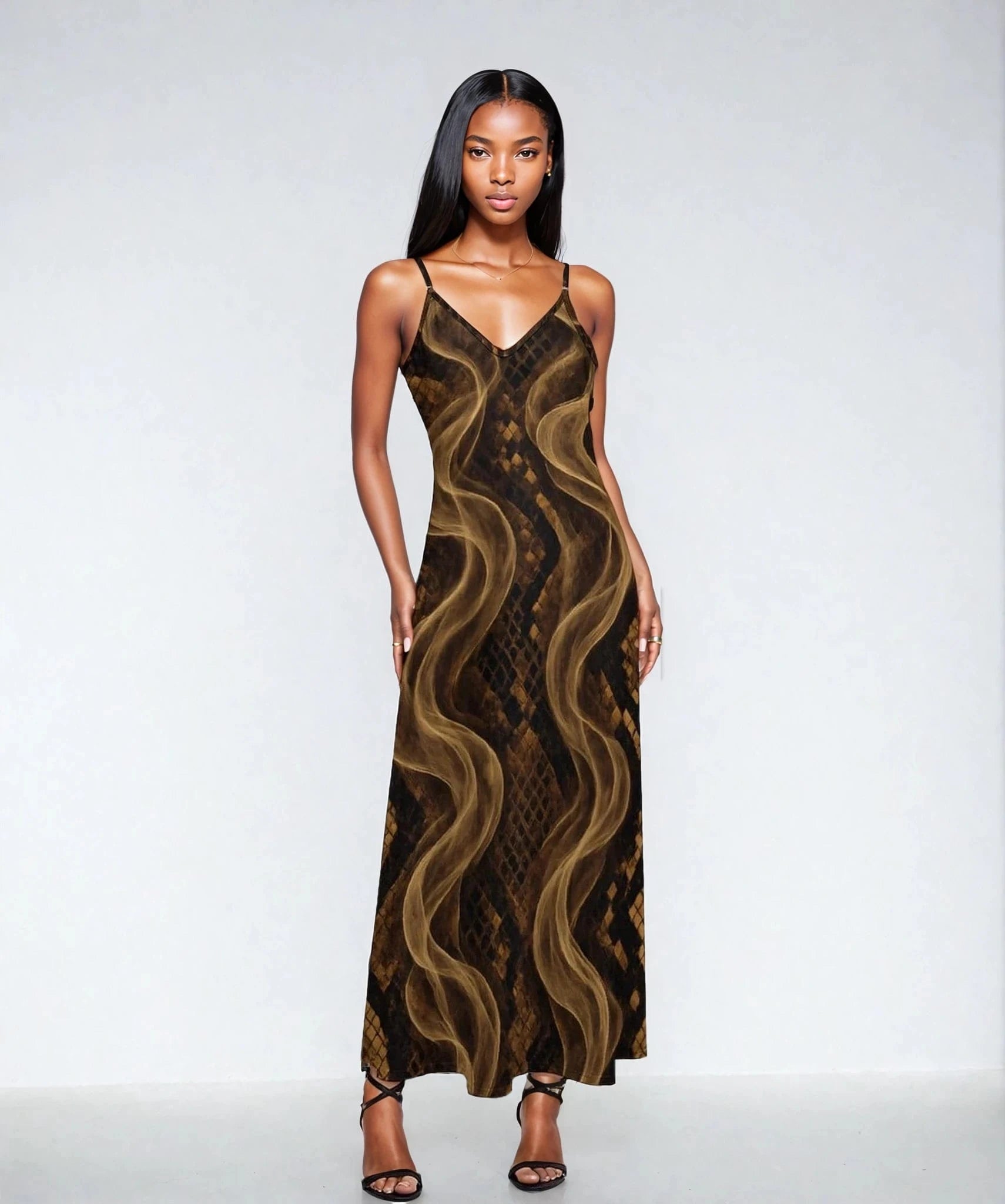 Snake Skins Strappy Maxi Dress white S midi dress