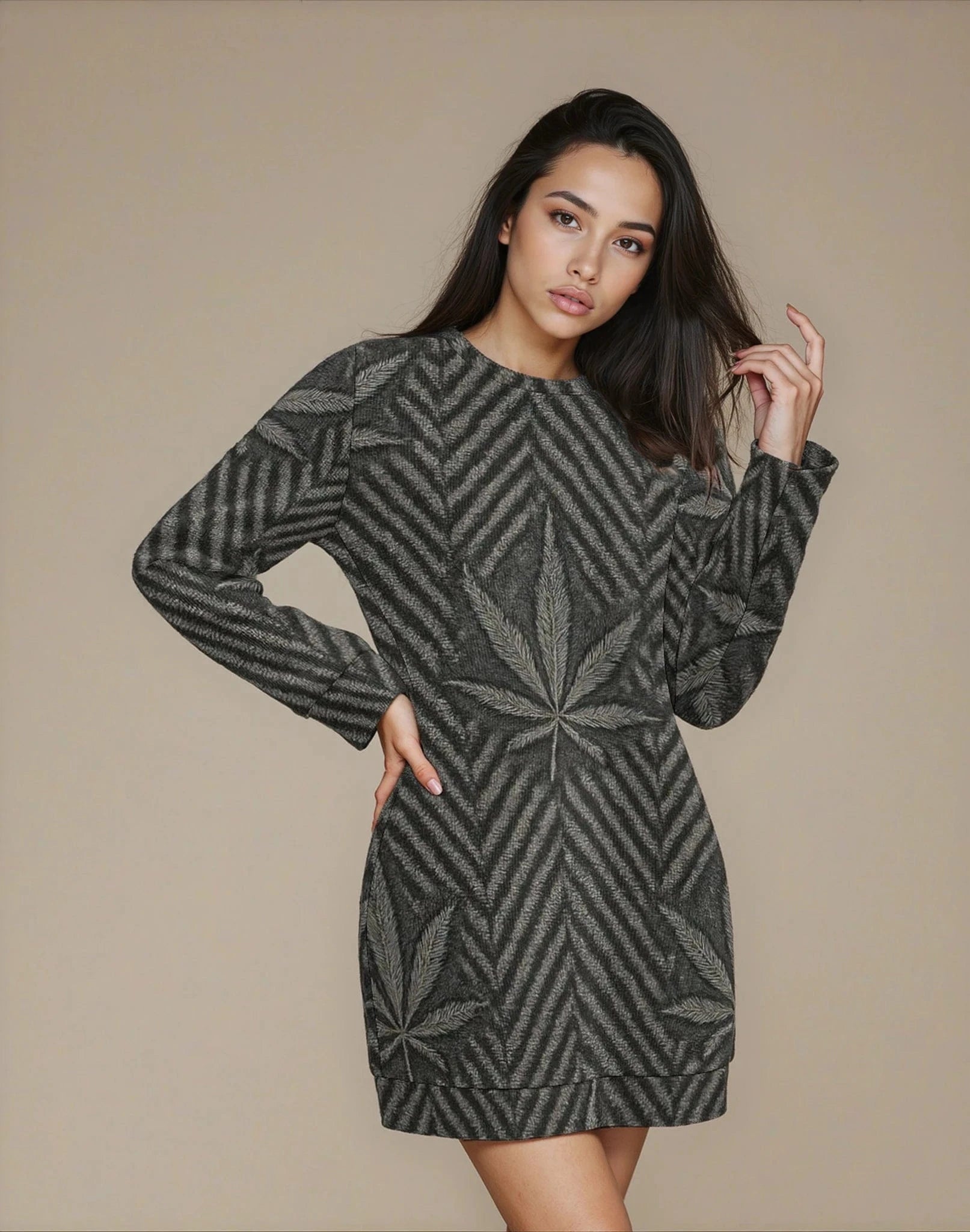 Herbingbone sweaterish dress white S