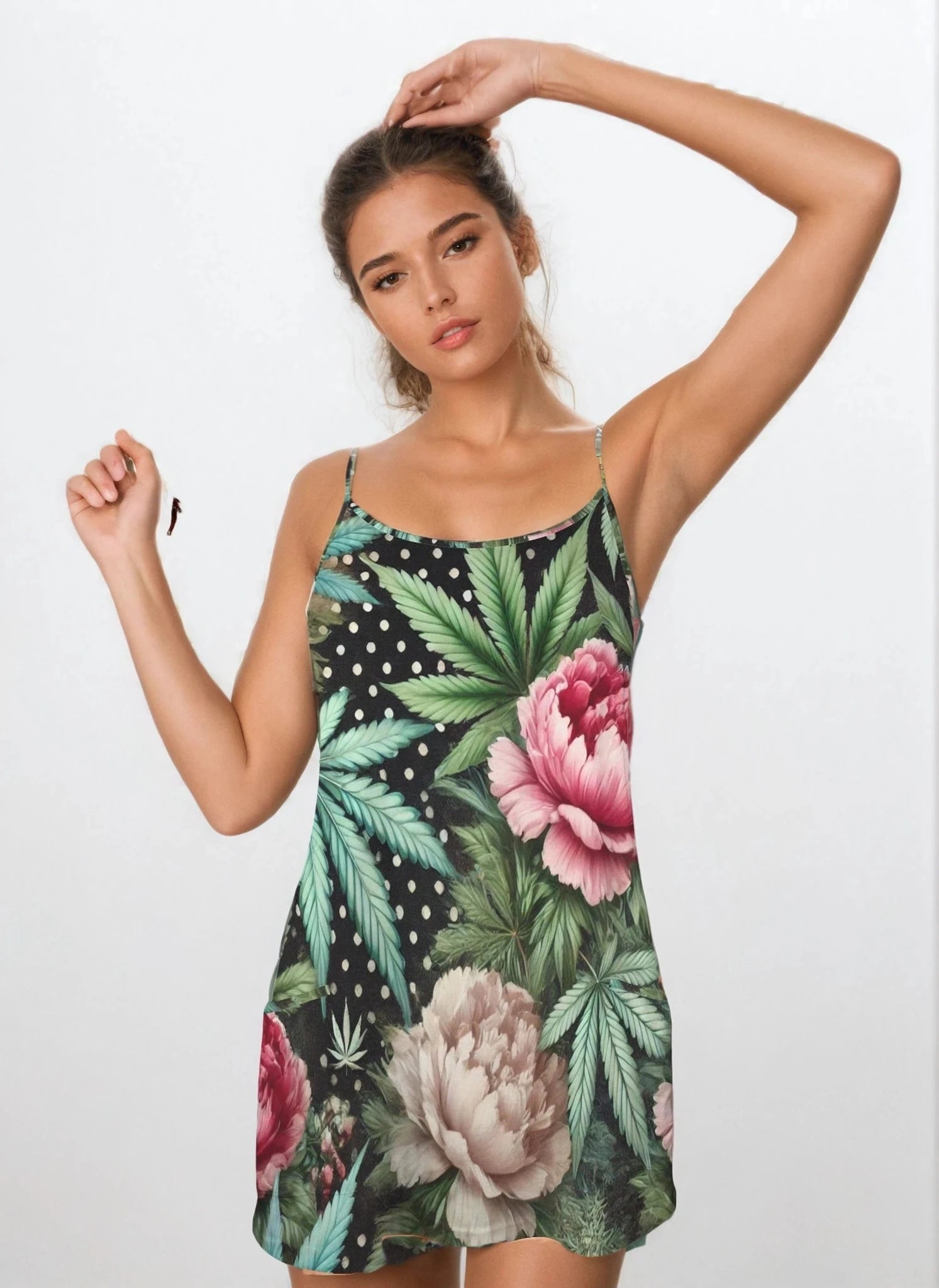 Peony & Pot Jumper Cami S Women's Double-Layered Camisole Dress (D70)