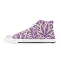 Purple kush print high top sneaker, top-down view