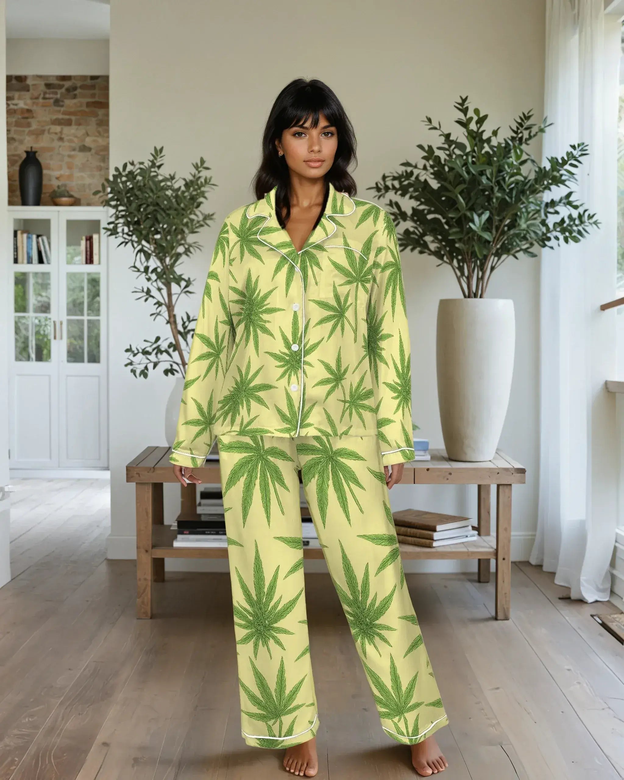 Sativa Satin Pajama Set S Women's Long Sleeve Satin Pajama Set