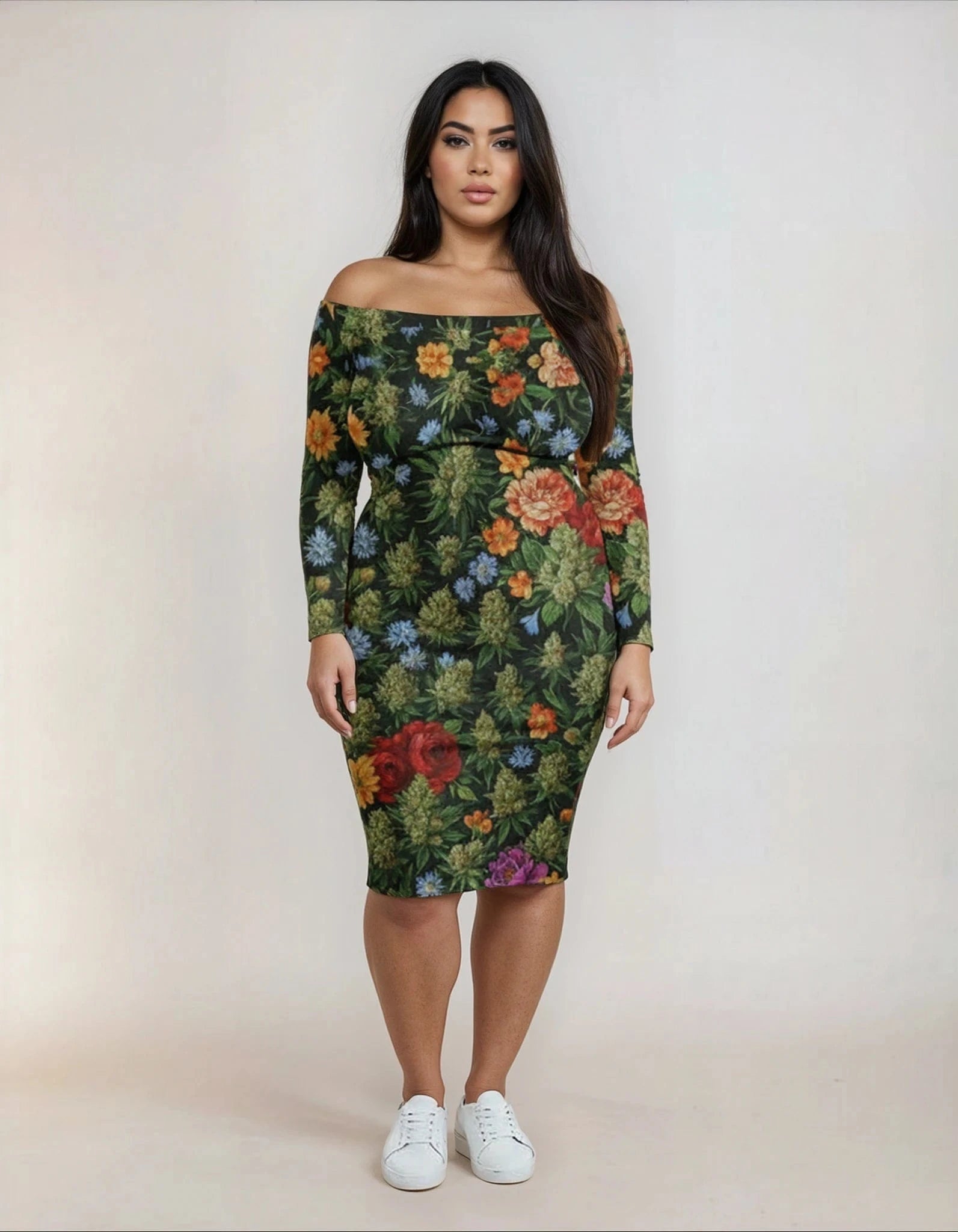 Bloom Love Off-the-Shoulder Dress Women's Off Shoulder Boat Neck Dress (D71)