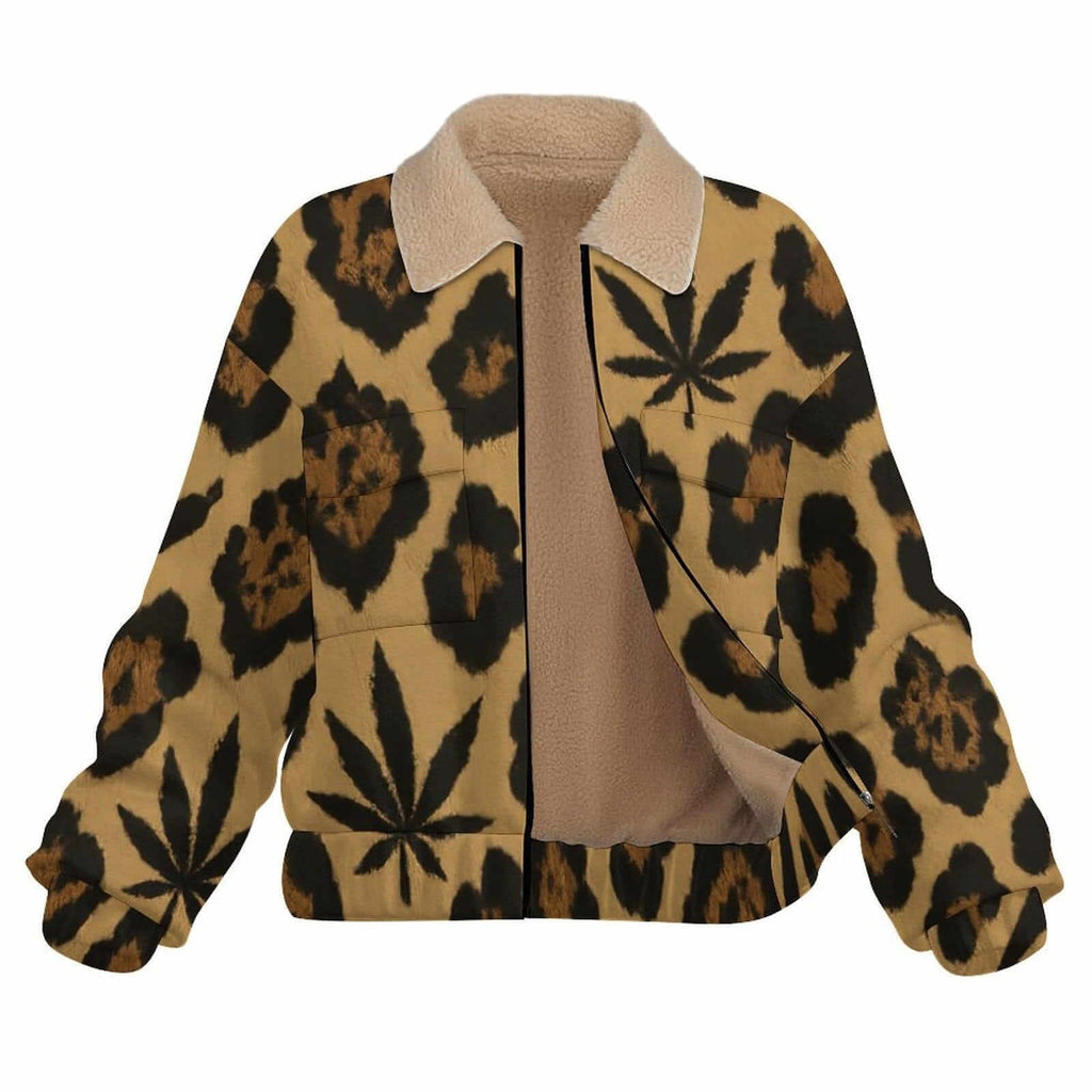Leopard Patch Pocket Fleece Jacket — back view