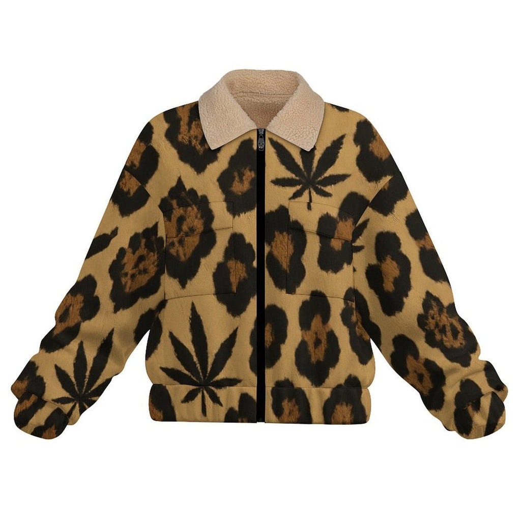Leopard Patch Pocket Fleece Jacket — side view showing silhouette