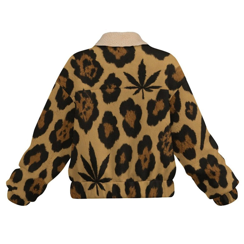 Leopard Patch Pocket Fleece Jacket — pocket detail close-up
