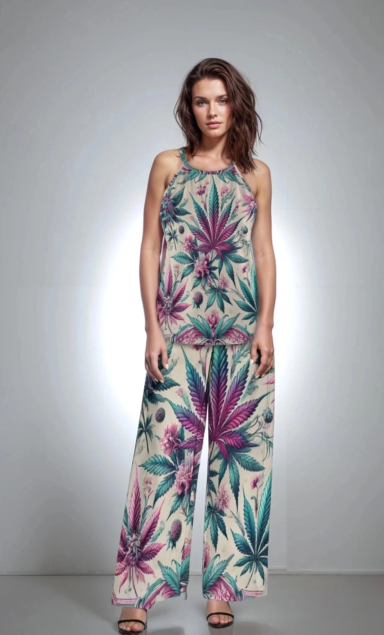 Roller Queen Wide leg flow pants Women's Wide Leg Lounge Pants (L77)