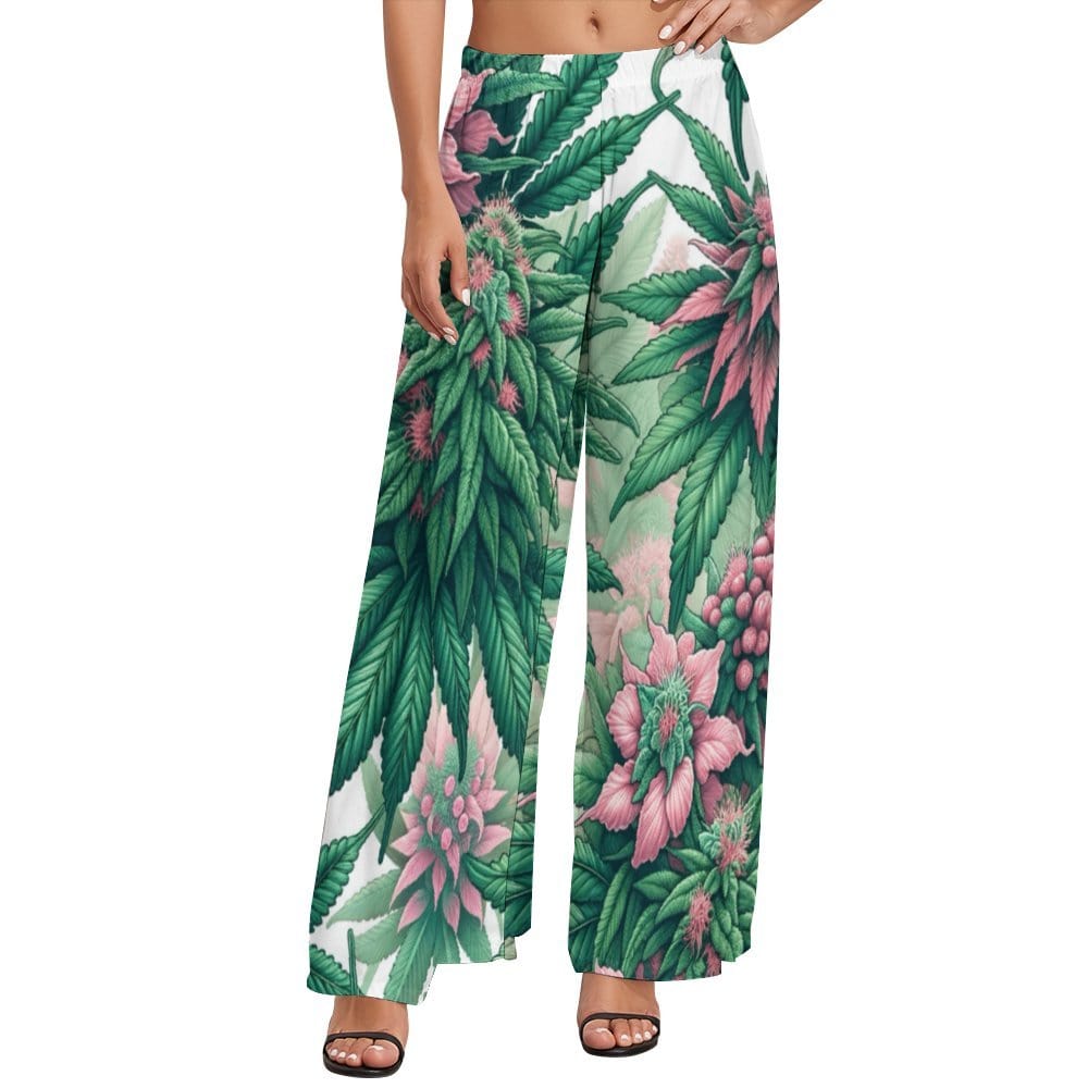 Pink Haze Flow Pants White Women's Wide Leg Lounge Pants (L77)