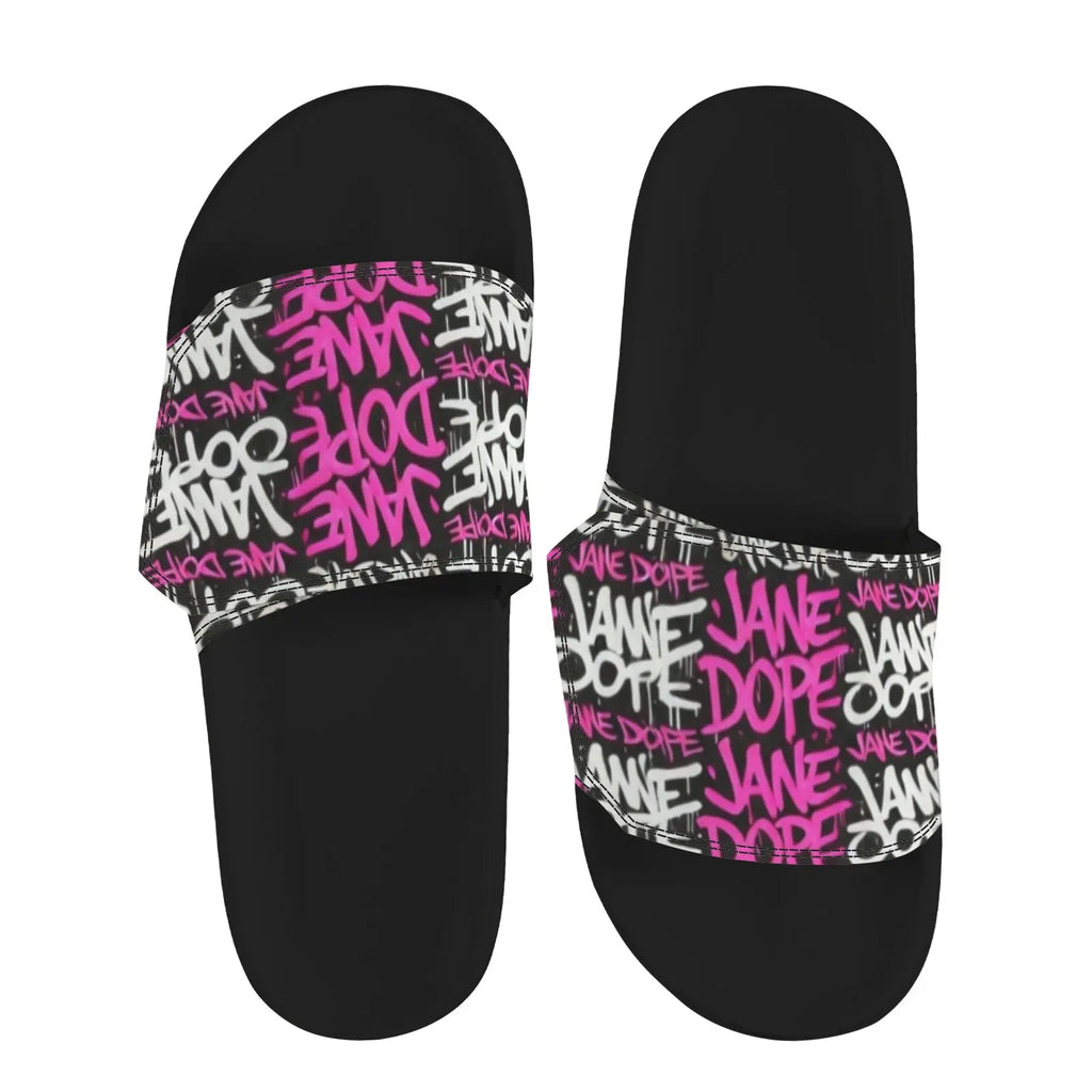 Jane Dope DANK! graphic print velcro strap slide sandal, product shot