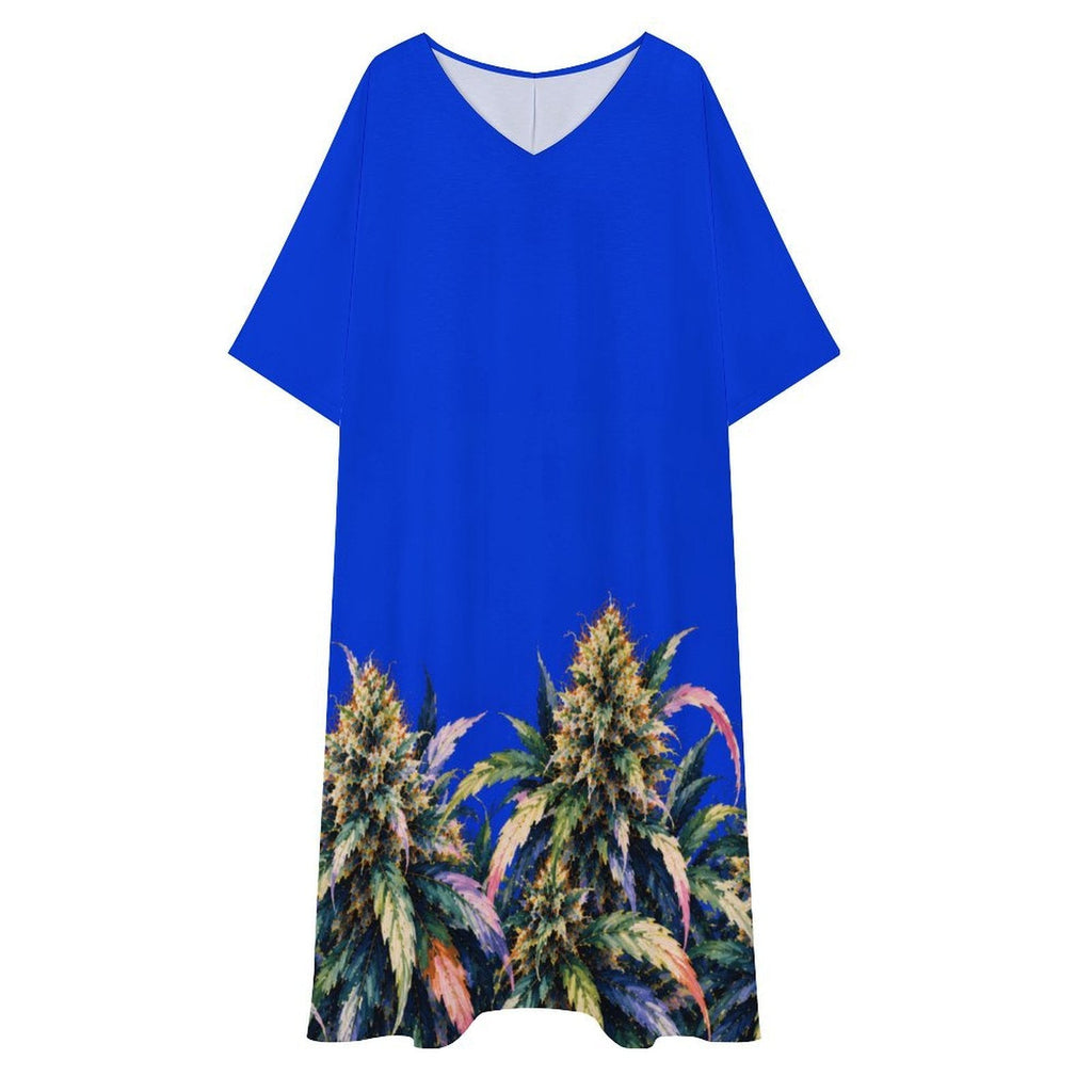 Blue Mazar Kaftan Women's Kaftan Midi Dress Artsadd