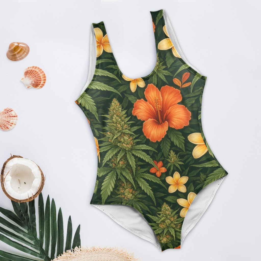 hibiscus swim Women's High Cut Backless Swimsuit (Model S50) Women's High Cut Backless Swimsuit (S50)