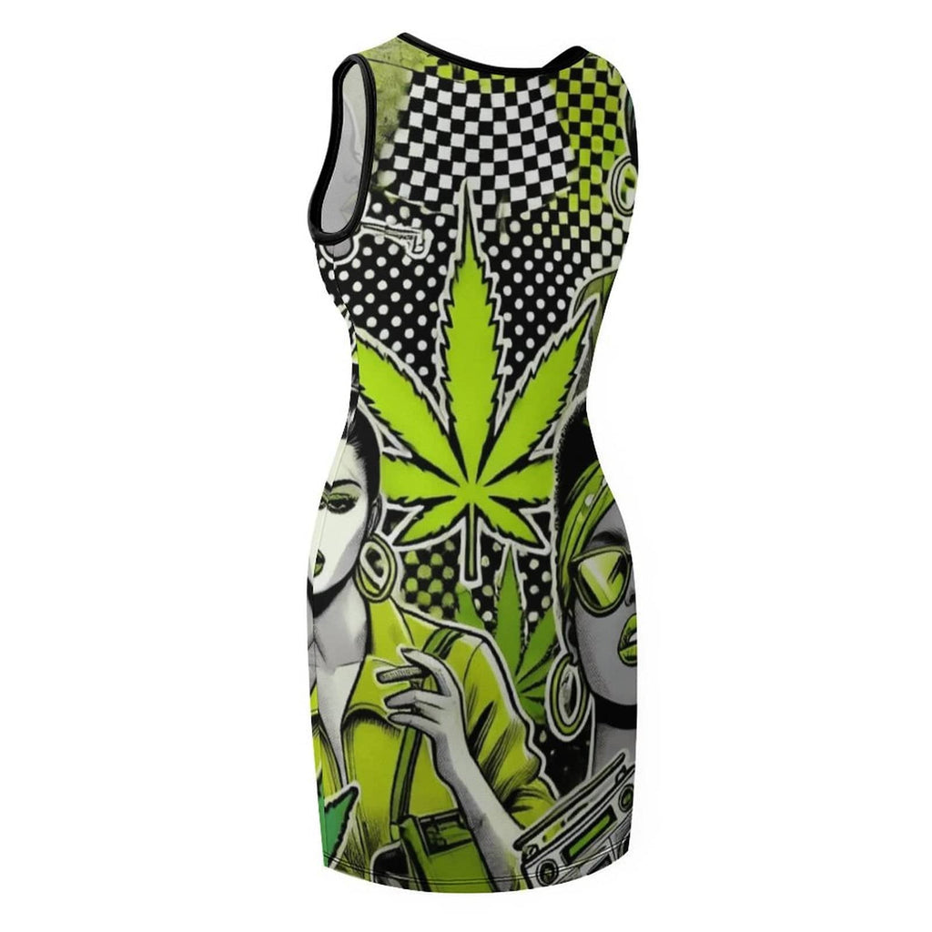 Bad B graphic print sleeveless tank dress, flat lay back